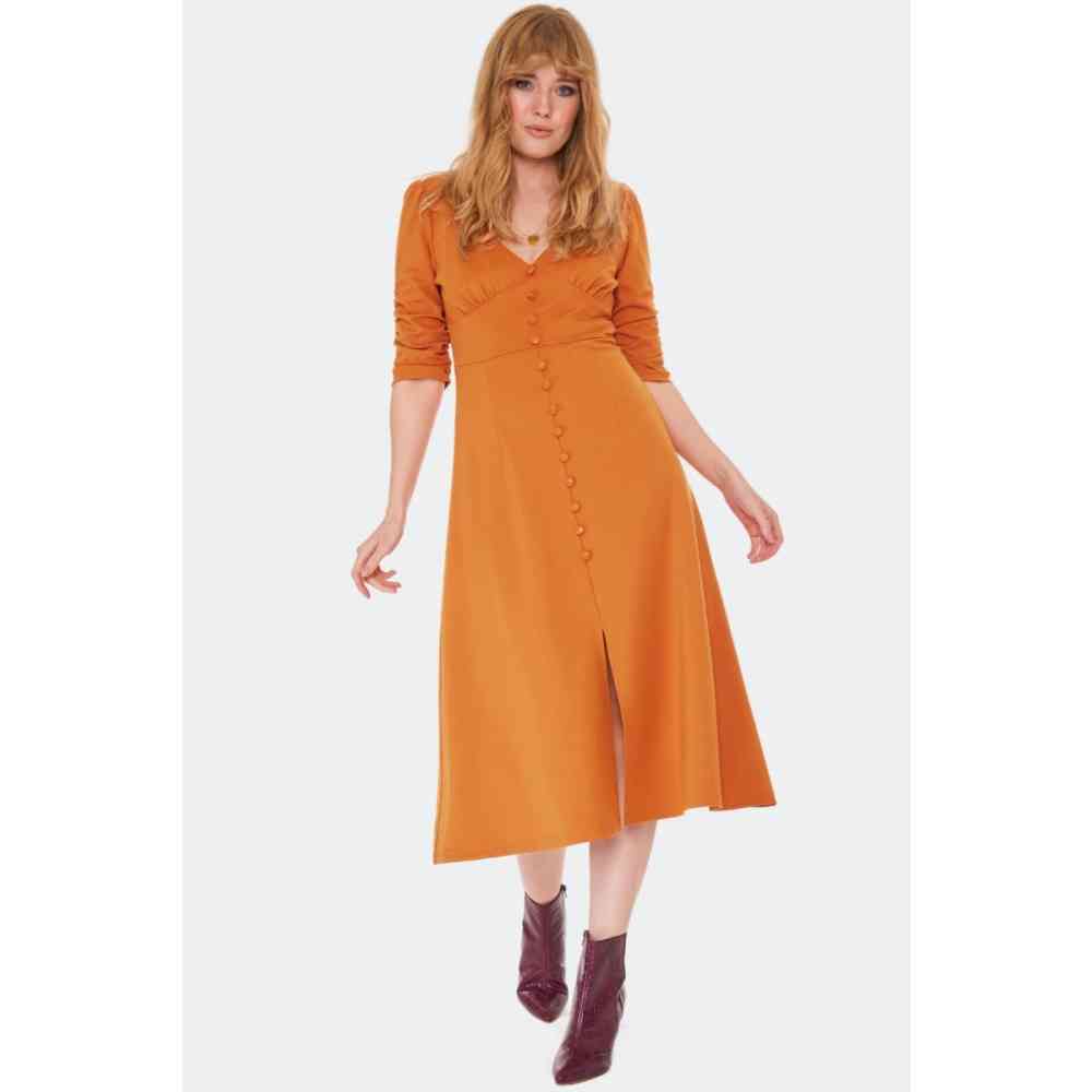 Voodoo Vixen - Button Front Midi Longue robe - Orange